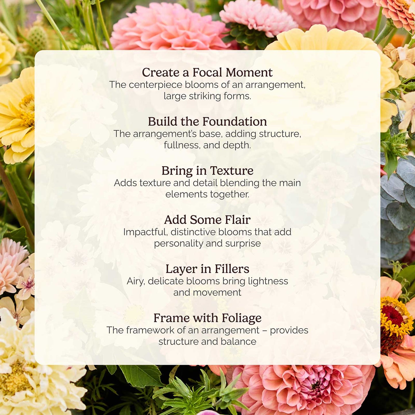 Floral arrangement with text on creating a floral design