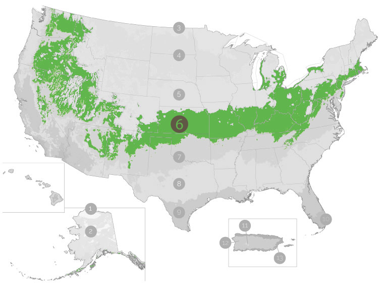 USDA Growing Zone Map with Zone 6 Highlighted