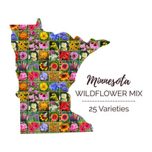 Graphic of the outline of the state for Minnesota Wildflower Seed Mix that contains images of the flowers in the mix