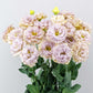 Lisianthus celeb blue chateau soft purple layered blooms with ruffled petals on a plain backdrop.