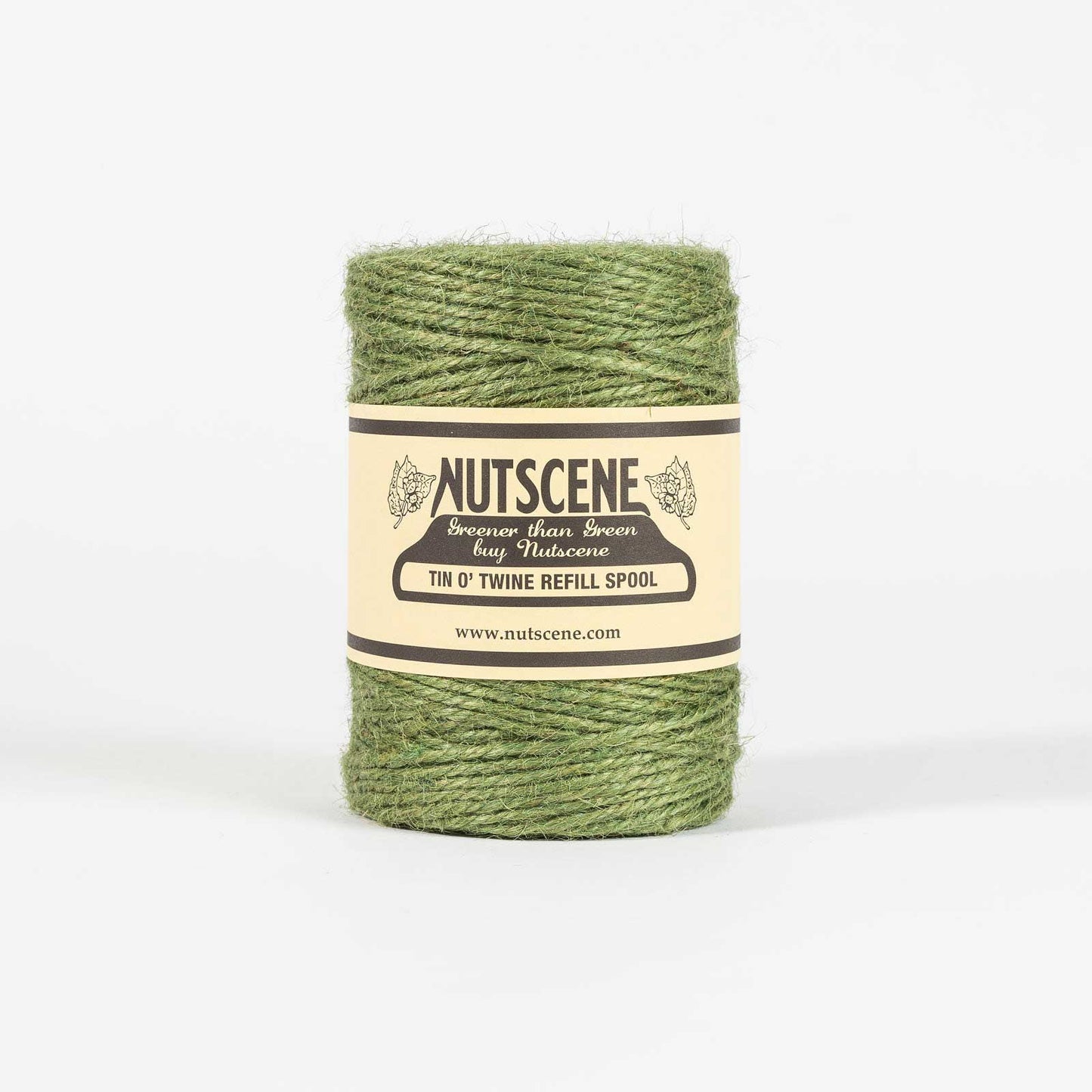 Green twine spool with Nutscene label on a white background