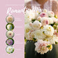 A graphic showing the individual contents of the Romantic Mix with a close up of a bouquet next to it.